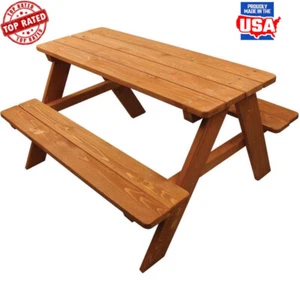 Kids Wooden Picnic Table Outdoor Indoor Fun Easy Assembly Craft Game 4 Seats New - Picture 1 of 2