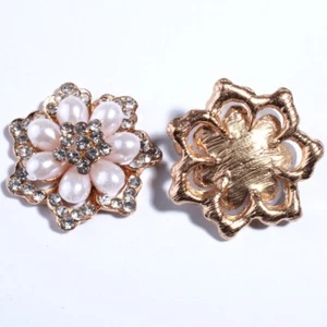 10PCS 40MM Fashion Flower Shape Pearl Rhinestone Buttons For Wedding Invitation - Picture 1 of 3