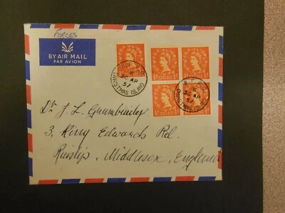 1957 Fuerzas Británicas PO Isla de Navidad Correo Aéreo Cubierta a Inglaterra Foto 1 de 2