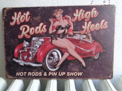 TOLE METAL PIN UP VOITURE 20 X 30 CMS NON PLAQUE EMAILLEE ANCIENNE - Photo 1/2