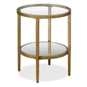 Hera 20 in. Antique Brass Finish Round Glass Top End Table - Picture 1 of 6