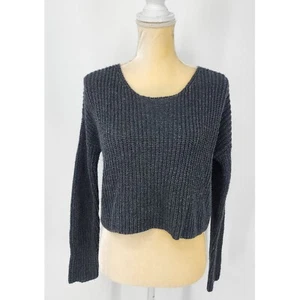 Forever 21 Sweater Women's Size S Cropped Lace-up Charcoal Gray Top Scoop Neck - Picture 1 of 10