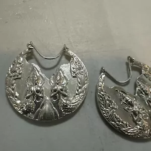 Vintage Sterling Silver Hoop Earring 8.2 Grams. No Markings . Tested Silver. - Picture 1 of 3