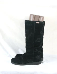 Juicy Couture Boots Angel Womens 8 Black Tall Sherpa Lined Logo Flat Vintage - Picture 1 of 11