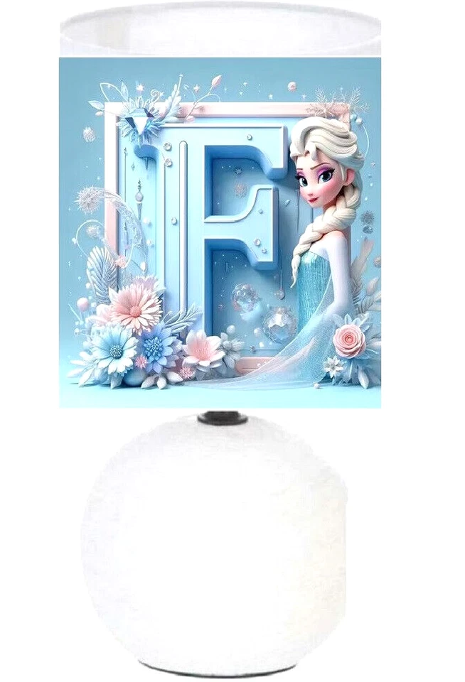 Lampe de chevet Blanc Céramique. Reine des Neiges Lettre de son Prénom F - Photo 1/1
