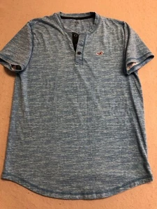 Hollister T Shirt Boys Medium Must Have Collection Blue Heather Henley - Picture 1 of 6