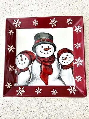 Platter St Nicholas Square Christmas Yuletide Snowman Stoneware 10 1/2" - Image 1 of 3