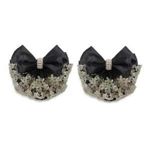 2Pcs Professional Hair Bun Cover Snood Hairnet Bowknot with Lace Pearl Decora... - Picture 1 of 8