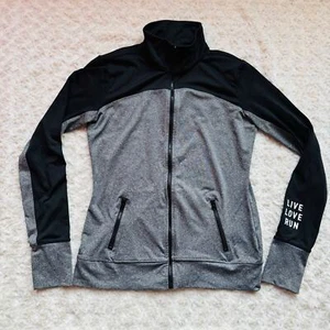 Aeropostale Women Live Love Run Black Gray Full Zip Running Jacket Thumbhole S - Picture 1 of 8