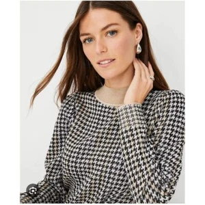 Ann taylor Sweater XXL Black Gold Shimmer Houndstooth Jacquard Metallic NEW - Picture 1 of 13