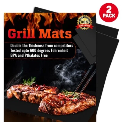 THREADNANNY 2 Pack Heavy Duty BBQ Grilling Mats Non Stick Reusable for Grilling Accessories