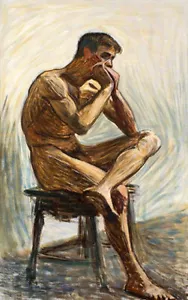Seduto maschio nudo di Eugene Jansson, stampa tela arte giclee - Foto 1 di 1