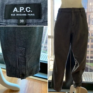 Designer A.P.C. cotton hemp blue mid rise straight cuffed pant w pockets size 10 - Picture 1 of 12