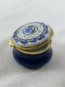Alastor Enamels Trinket Box Blue -White Lid with Floral Print Lid - England - Picture 1 of 10