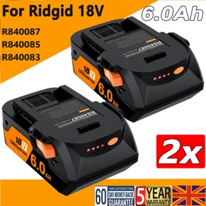 2PCS 6.0Ah For Ridgid Battery 18V Li-Ion R840087 R840085 R840086 R840083 tools - Picture 1 of 10