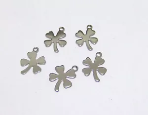 6pz charms ciondoli Quadrifoglio in acciaio inox 13x9mm colore argento scuro - Foto 1 di 1