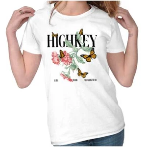 Cute Highkey Butterflies Flowers Barcode Womens Top Junior Graphic Tee - Picture 1 of 7