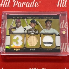 2006 Triple Threads Relic Combos Mickey Mantle Ted Williams Pujols Gold Sp # 6/9