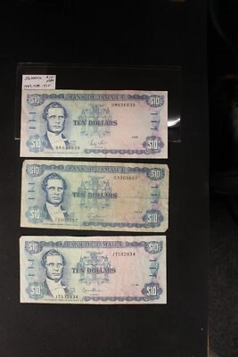 1987,89, & 94 Jamaica $10 3 Well Circulated Notes - Image 1 of 2