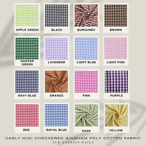 16 Colors CARLY Mini Checkered 1/4 Inch Gingham Poly Cotton Fabric - Picture 1 of 17