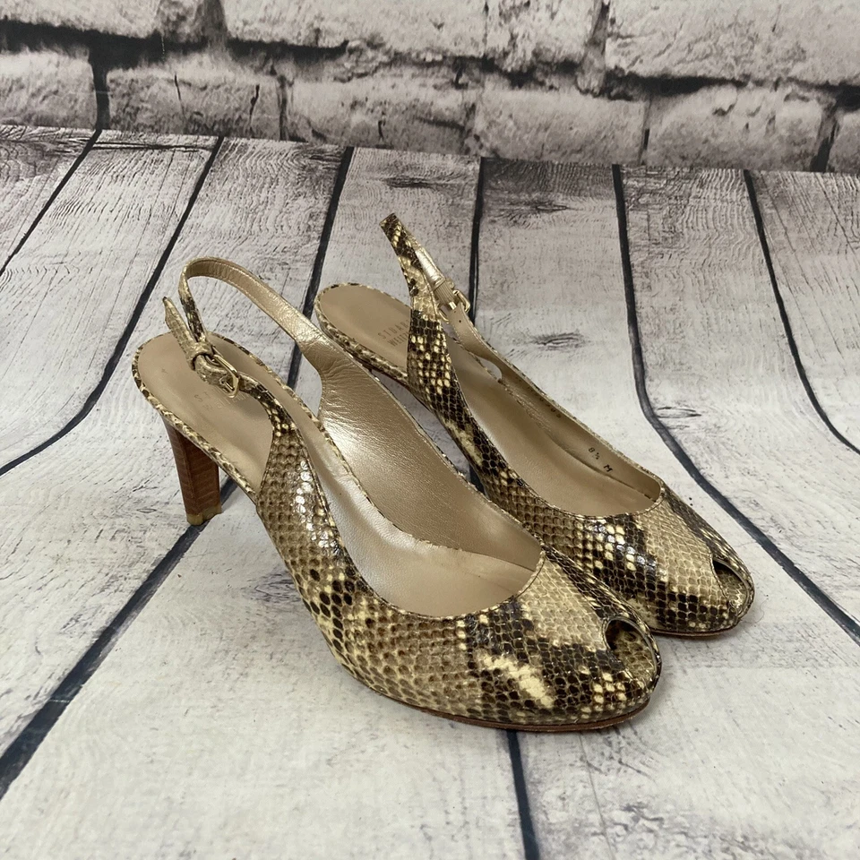 Stuart Weitzman каблуки женщин размер 8,5 змея кожи заглянуть носок слинга назад - Изображение 1 из 4
