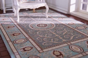 Beautiful Light Blue 1/12 French Swirls Dollhouse Miniature Rug - Picture 1 of 5