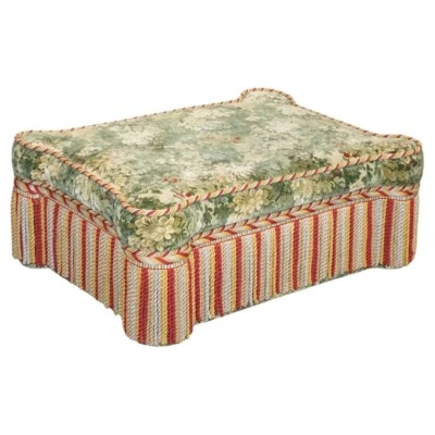 VINTAGE GREAT HARDWICKE TAPESTRY FABRIC OTTOMAN WITH TASSELS AND FRINGE - Image 1 of 4