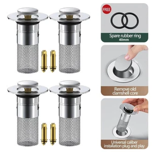 4PCS Stainless Steel Floor Drain Filter Bathtub Sink Strainer Pop UP Sink Filter - Picture 1 of 12
