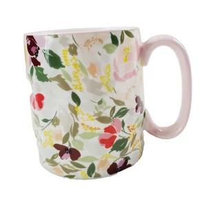 10 Strawberry Street Pink Floral Coffee Mug Cup Artisan Collection 10SS Dimpled - Picture 1 of 8
