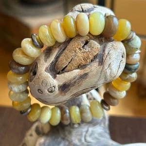Mine Finds By Jay King DTR Sterling Silver Marbled Yellow Stone Stretch Bracelet - Picture 1 of 8
