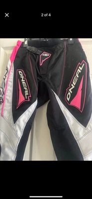 O'Neil девочек мотокросс брюки - черный и белый w/розовый отделки размер 7/8 - Изображение 1 из 4
