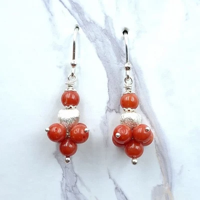 Orecchini da donna di Argento 925 e corallo Rosso di Sardegna Naturale pendenti - Immagine 1 di 4