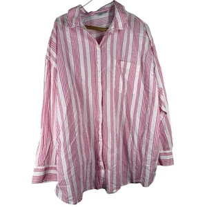 NWT Old Pink White Striped Button Up Shirt Womens Sz XL Beachy Coastal - Picture 1 of 7