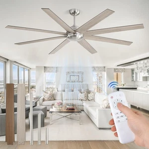 72 Inch large Ceiling Fans without Lights, Brushed Nickel Modern Ceiling Fan, - Picture 1 of 8