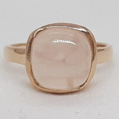 Anillo de plata de ley 925 cabujón de cuarzo rosa de 5,11 quilates de clase mundial de oro rosa de 14 quilates Foto 1 de 4