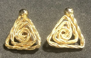 Unique Gold Tone Triangular Rope Style Clip on Earrings - Picture 1 of 2