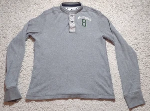 Y2K Abercrombie & Fitch Henley Sweatshirt Mens XL Gray Waffle Knit Thermal Logo - Picture 1 of 8