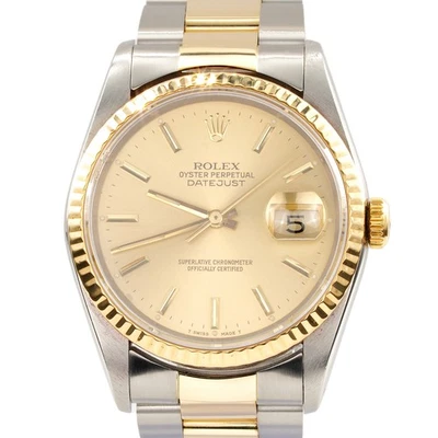 Reloj Rolex para hombre de dos tonos de oro amarillo de acero inoxidable Datejust esfera dorada 16233 Foto 1 de 4