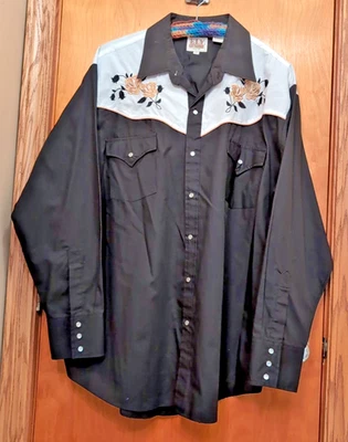 Camisa De Colección Ely Cattleman Para Hombres XL Azul Negro Western Pearl Bordada a Presión Rosas Foto 1 de 4