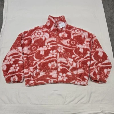NUEVO CON ETIQUETAS Talla MEDIANA American Eagle Rosa/Rojo Floral Abrazable Vellón Acogedora Chaqueta Sherpa Foto 1 de 4