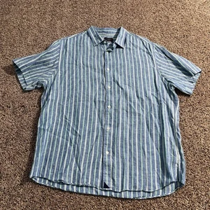 UNTUCKit Shirt Mens 2XL Blue Striped Linen Short Sleeve Slim Francois 34529 - Picture 1 of 9