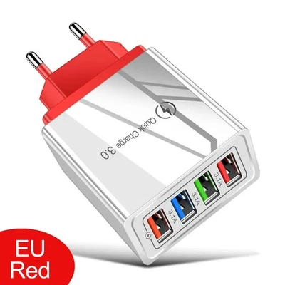 Cargador de pared USB 3A 4 puertos carga rápida 3.0 adaptador rápido enchufe UE/EE. UU. para iPhone Foto 1 de 4