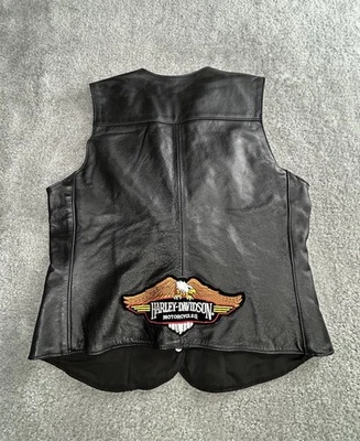 Vintage Harley Davidson Vest Womens L Black Leather Biker Made In USA - Image 1 of 4