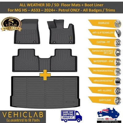 Alfombrillas de coche 3D TPE para todo tipo de clima + revestimiento de arranque MG HS gasolina - 2024+ - DISEÑO AUS Foto 1 de 4