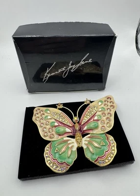 Kenneth Jay Lane Pastel Butterfly Pin Brooch Aurora Borealis Rhinestones VTG 07' - Image 1 of 4