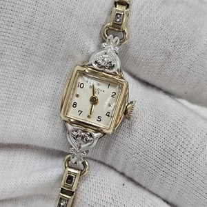 Vintage Deco BULOVA 23J 5AD L7 10kt Gold Plated Womens Dress Watch Diamond - Picture 1 of 10