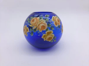 Vintage blaue Vase mit handbemalten gelben Blumen - Bild 1 von 6