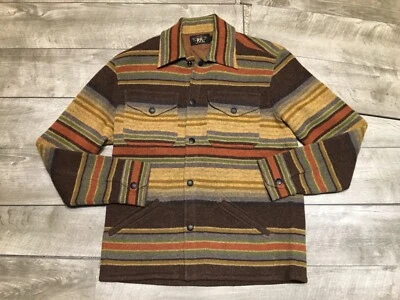 RRL Double RL Striped Blanket Double Flap Workshirt Wool Sweater Mens Size Small - Image 1 of 4