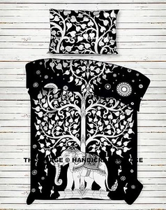ELEPHANT TREE OF LIFE PRINTED TWIN TAPESTRY BEDSPREAD INDIAN BLACK BEDSHEET SET - Picture 1 of 2