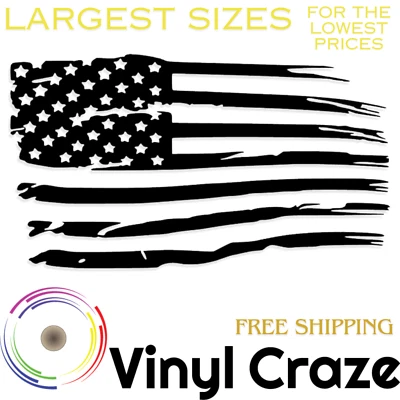 Distressed Torn American USA US Flag Vinyl Veteran Decal Car Truck Window Fender - Image 1 of 4